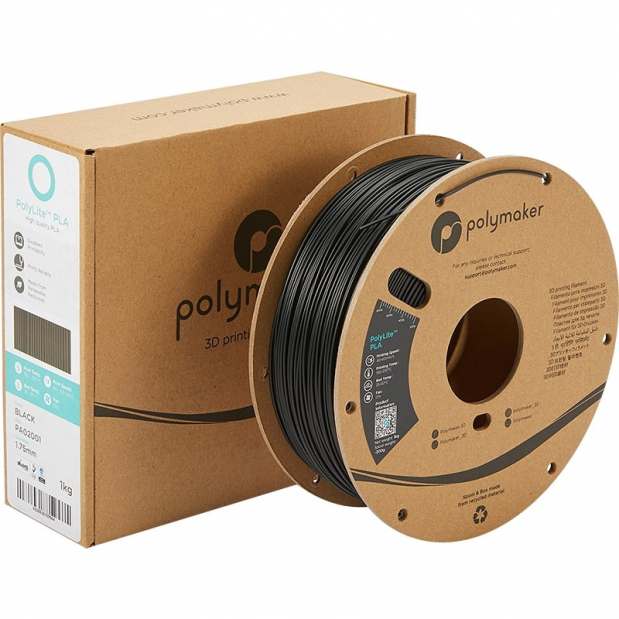 pa02037 Polymaker 1.75 mm Black PLA 3D Printer Filament, 3 kg