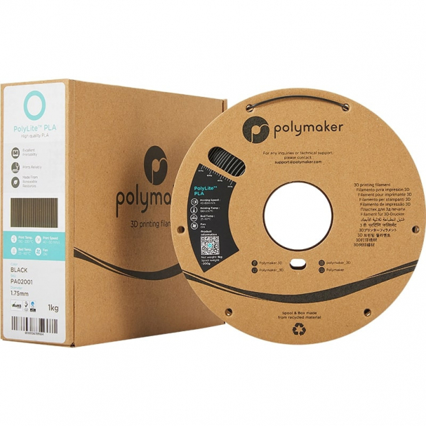 pa02037 Polymaker 1.75 mm Black PLA 3D Printer Filament, 3 kg