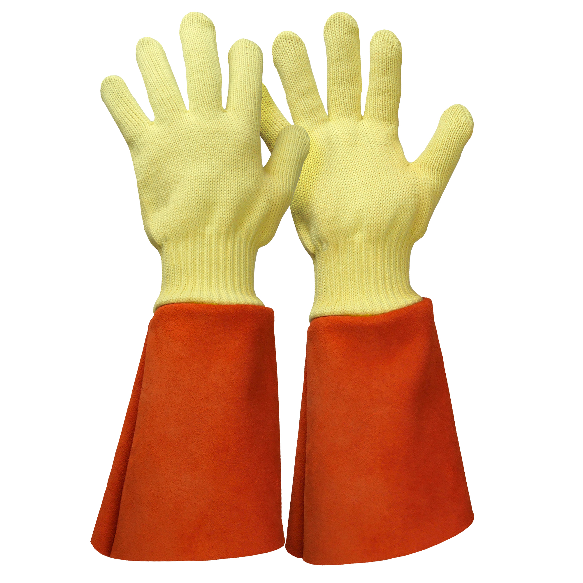 Rostaing PARA4HEAT+ Orange, Yellow Leather, Para Aramid Work Gloves, Size 7, Cotton Coating