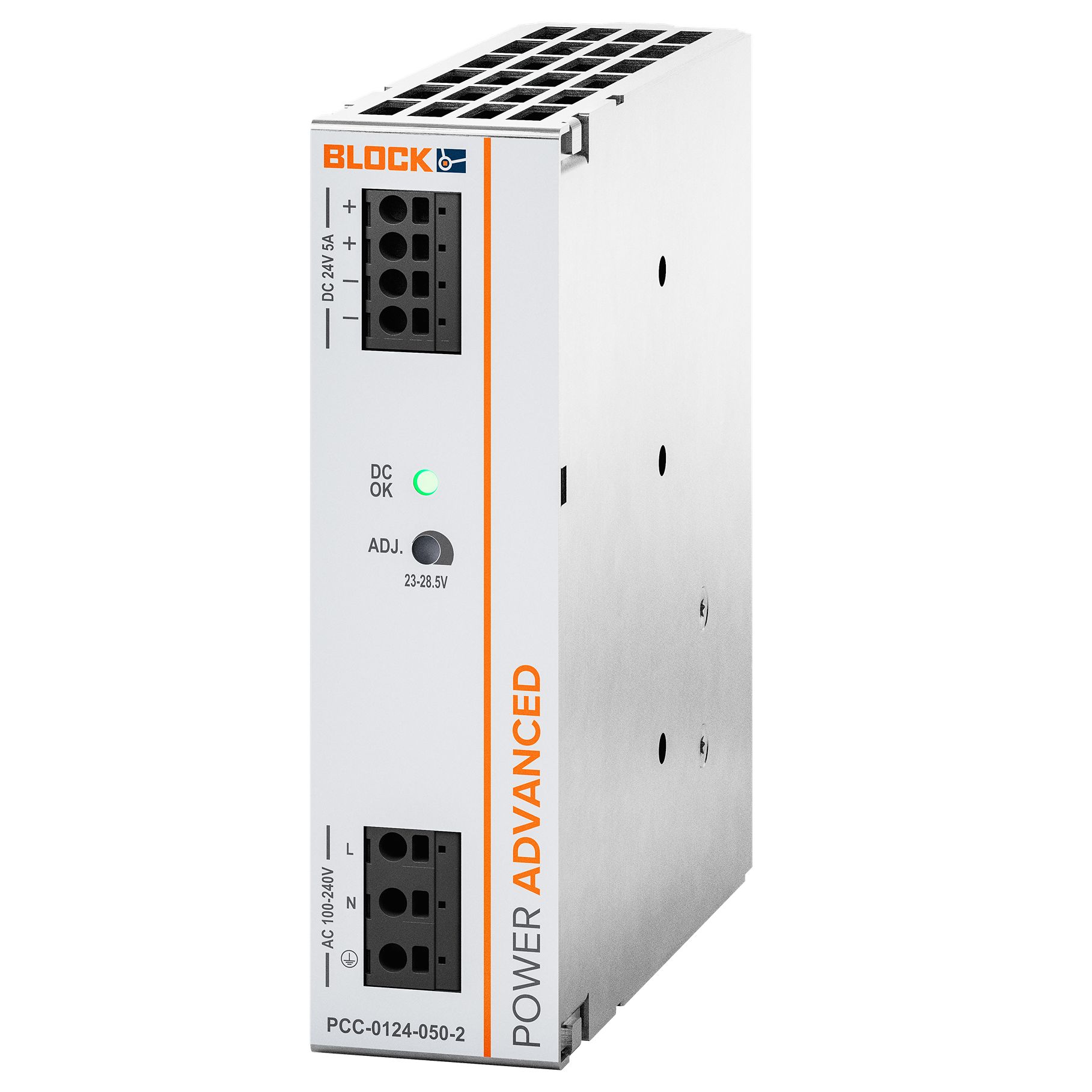 Block POWER ADVANCED Primary-Switched Mode Power Supply DIN Rail Power Supply 264V ac AC/DC Input 24V dc, 5 A Output DC