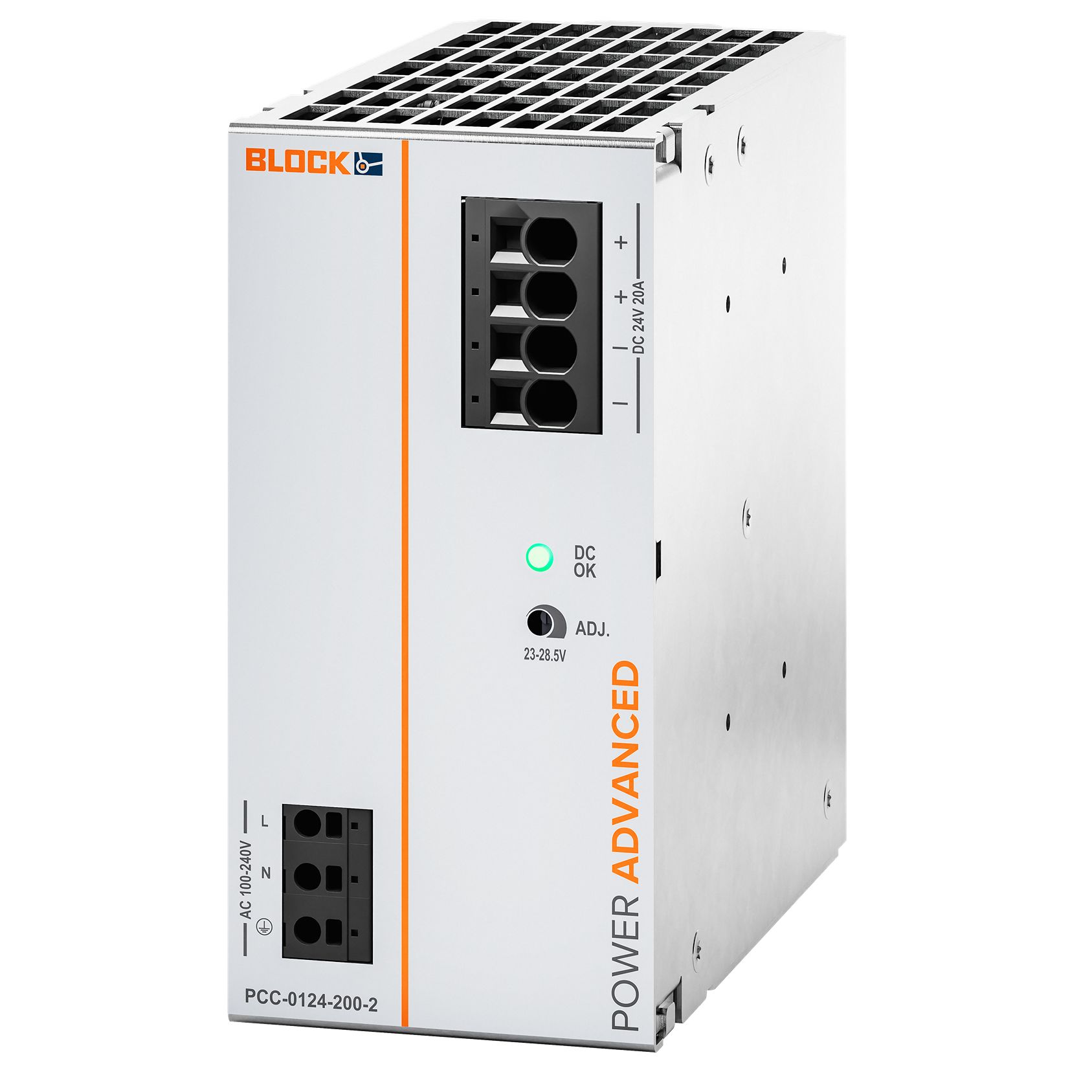 Block POWER ADVANCED Primary-Switched Mode Power Supply DIN Rail Power Supply 264V ac AC/DC Input 24V dc, 20 A Output DC