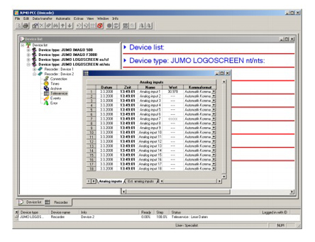 Jumo PCC-Programm . Software - PCA Communication Server for use with Jumo Indicator, Jumo Recorder, Jumo Temperature
