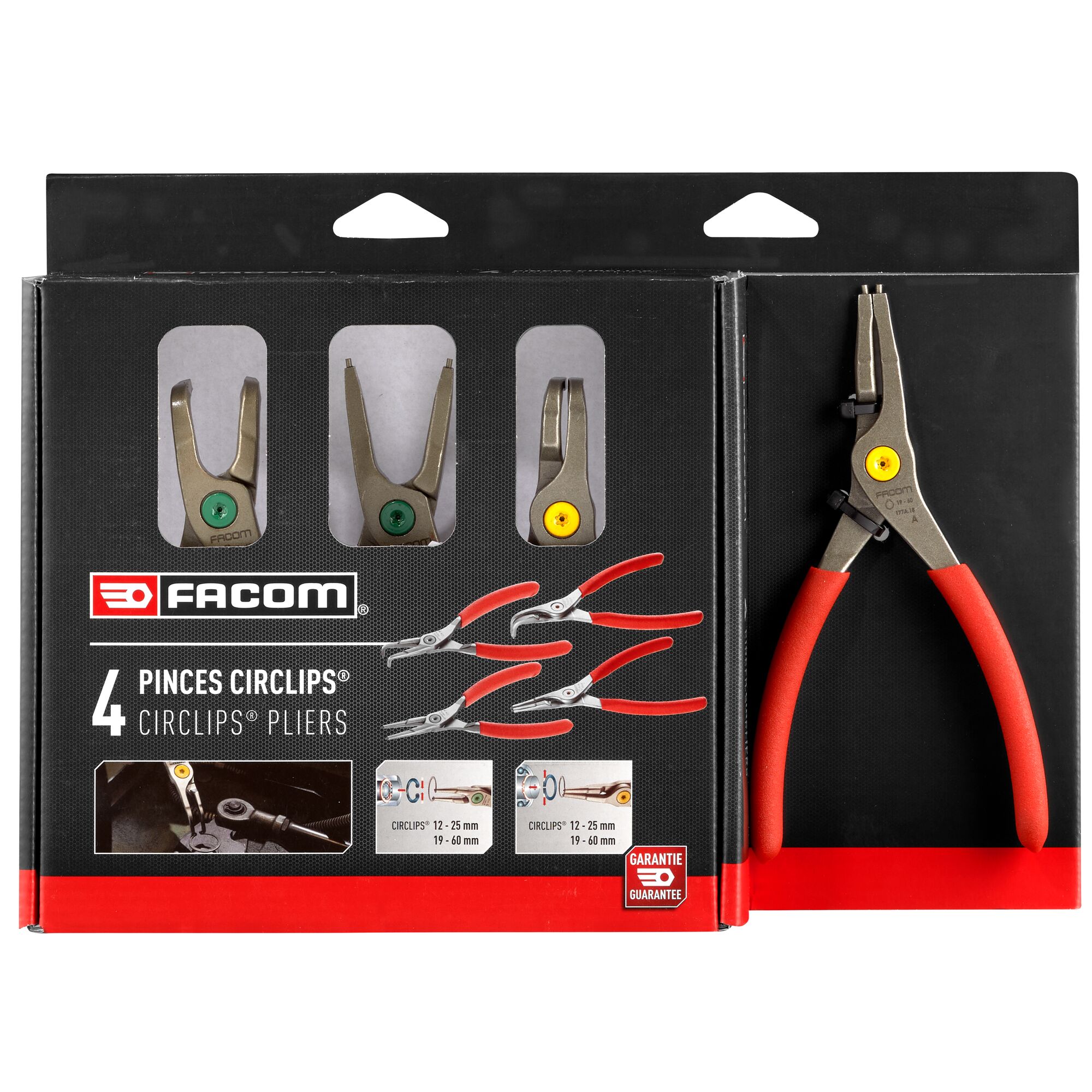 Facom PCJ4PB 4-Piece Set of 4 Straight and 90° Angled Nose Circlips Plier Plier Set
