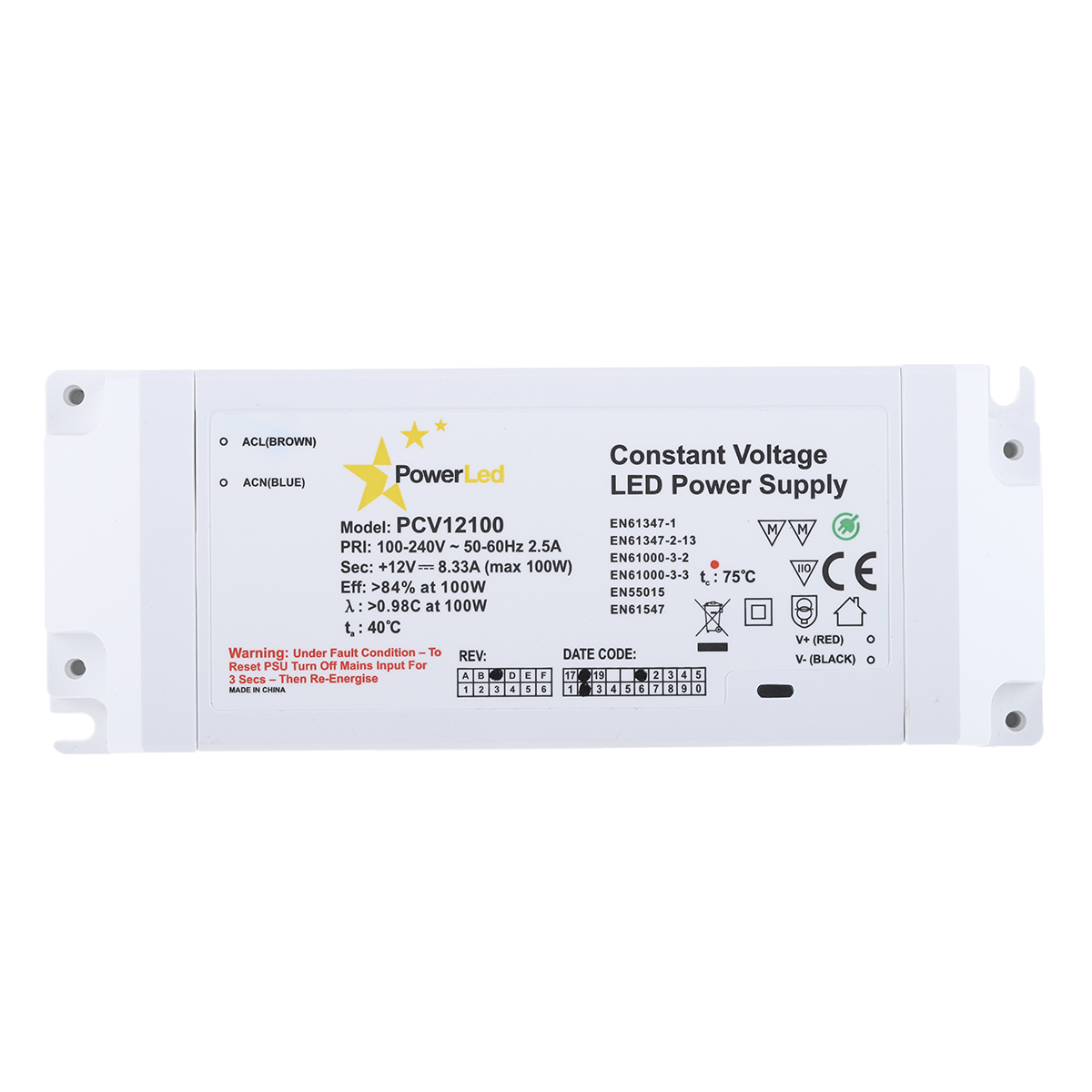 pcv12100 PowerLED, 12V Output, 100 W Output, 8.33A