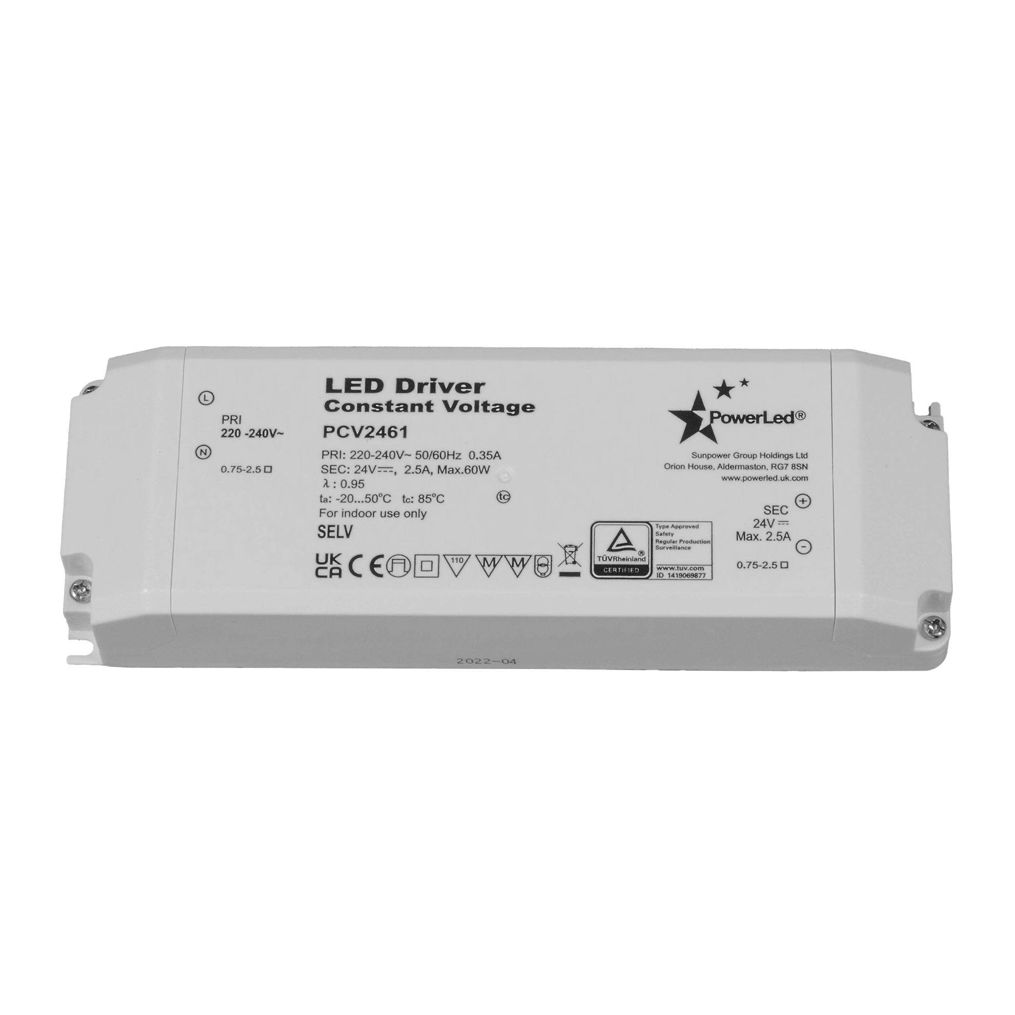 PowerLED LED Driver, 24V dc Output, 60 W Output, 2.5A