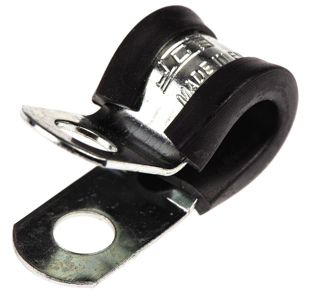JCS 8 mm ID Black, Rubber, Zinc Plated Steel P-Clip