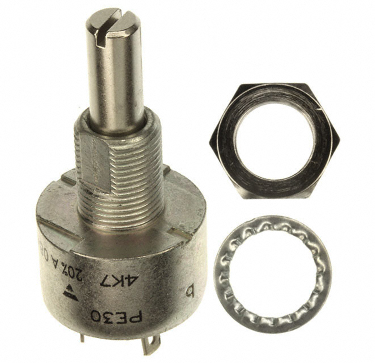Vishay PE30 4.7 kΩ Rotary Potentiometer 1-Turns 1-Gang Panel Mount, PE30L0FL472MAB