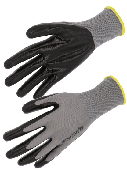 SINGER SAFETY PER13NIB Black, Grey Polyester (Liner) Work Gloves, Size 6, Nitrile Coating