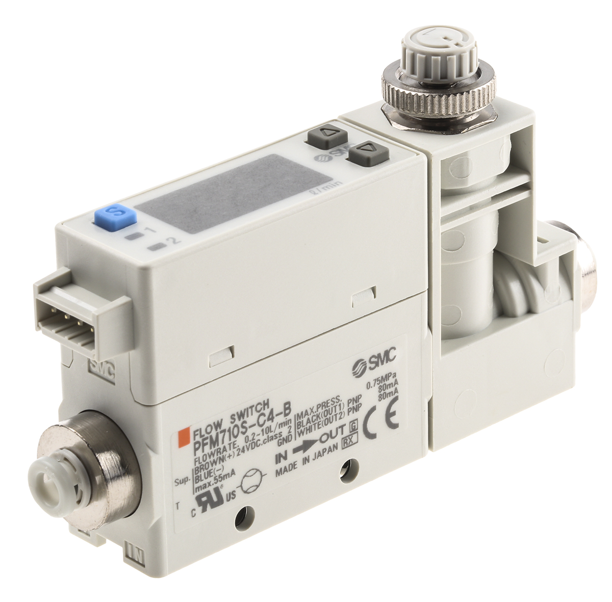pfm710s-c4-b SMC PFM Series, Compact Flow Controller, 10 L/min, PNP Output, 4 mm Pipe 24 V dc