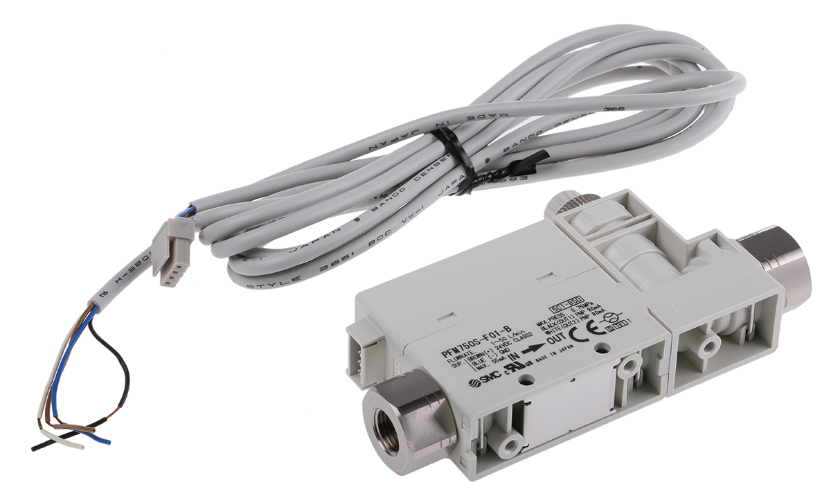 pfm750s-f01-b SMC PFM750 Series, Compact Flow Controller, 50 L/min, PNP Output, 0.125 in Pipe 24 V dc