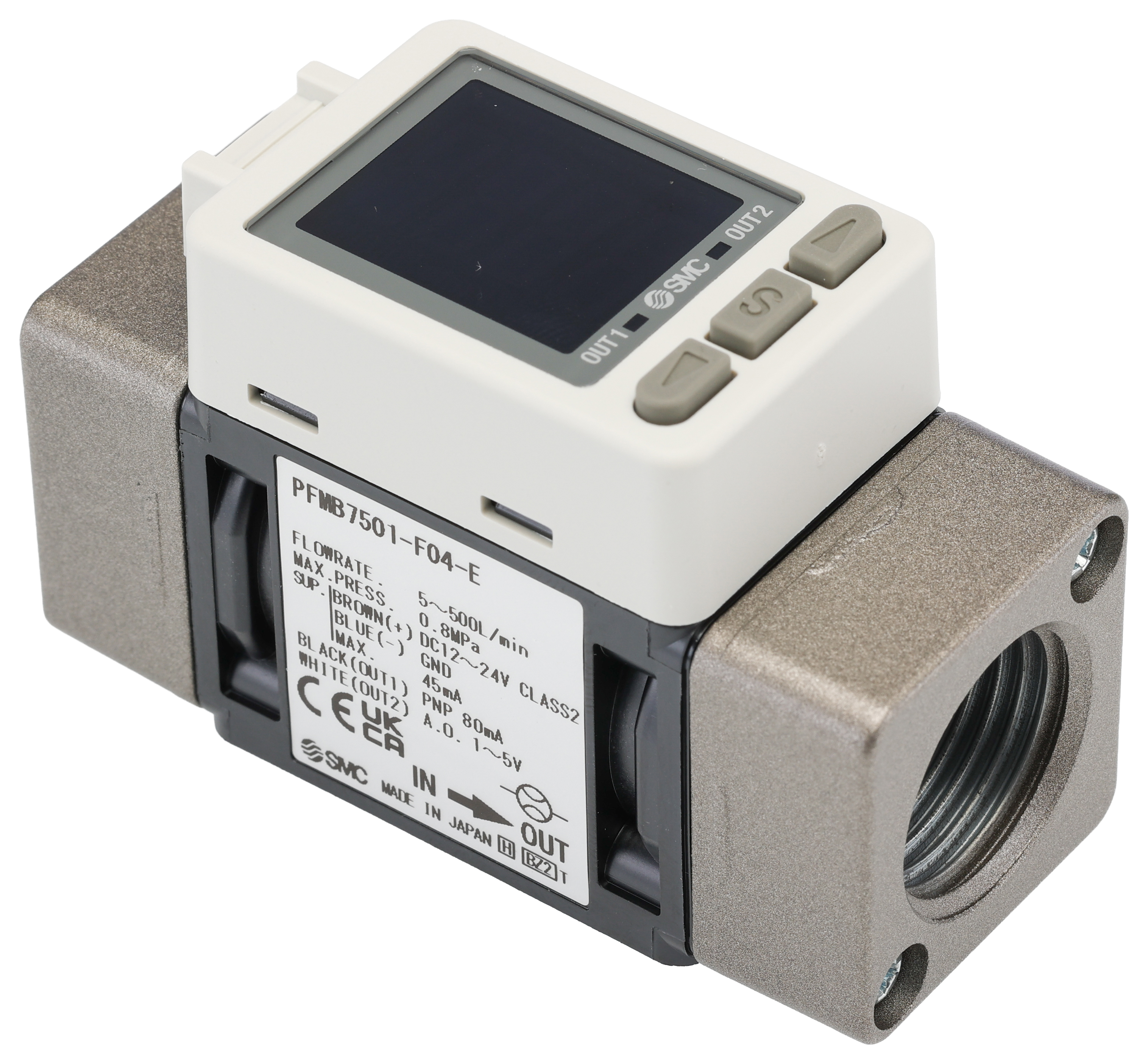 pfmb7501-f04-e SMC PFMB7501 Series Flow Controller, 500L/min, PNP Open Collector Output 12V
