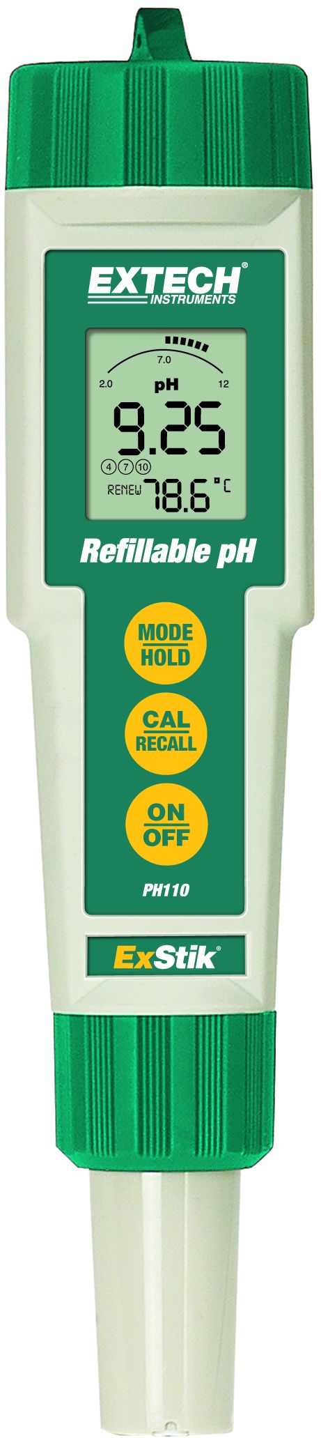 Extech PH110 pH Meter, ±0.01 pH Accuracy, 0.01 pH Resolution, 14 pH Max, 90 °C Max