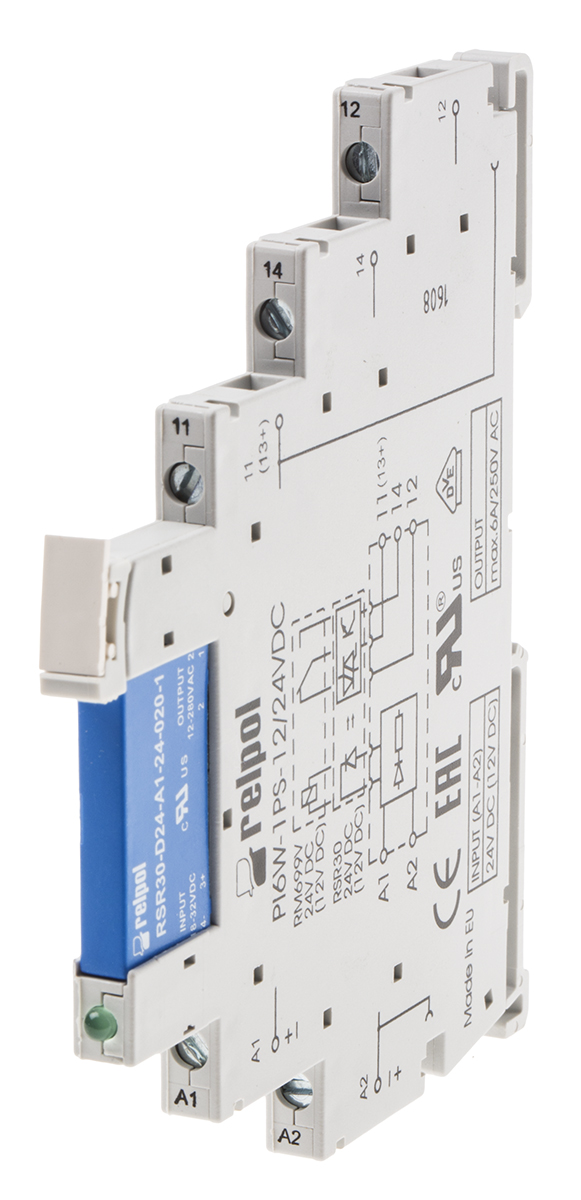 Relpol PIR6W Series Interface Relay, DIN Rail, 24V ac/dc Coil, SPDT, 1.2A