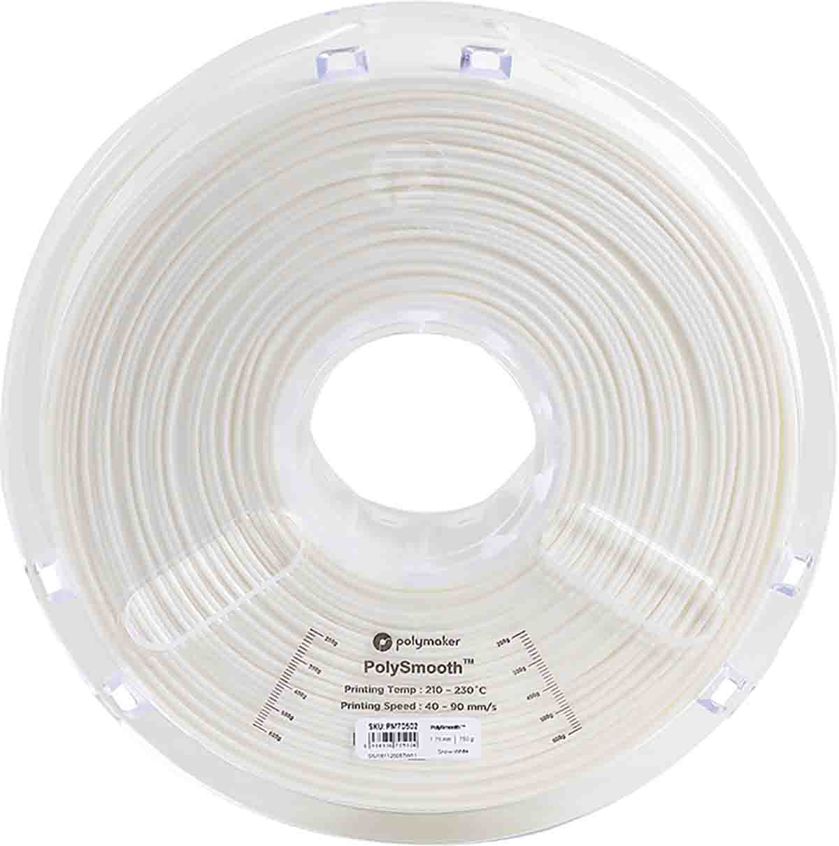 Polymaker 1.75 mm White PolySmooth 3D Printer Filament, 750 g