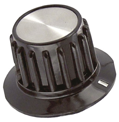 TE Connectivity 35.1 mm Knob Diameter Black Potentiometer Knob for 6.35 mm Shaft Circular, PKA90B1/4