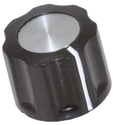 TE Connectivity 15.9 mm Knob Diameter Black Potentiometer Knob for 6.35 mm Shaft Circular, PKE60B1/4