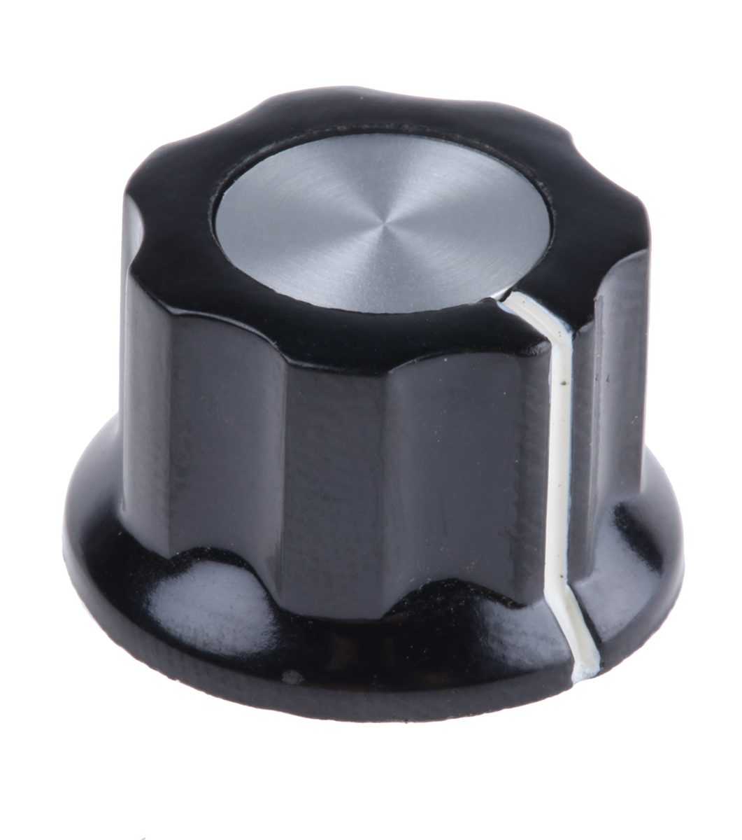 TE Connectivity 19 mm Knob Diameter Black Potentiometer Knob for 3.17 mm Shaft Screw Fix, PKES60B1/8