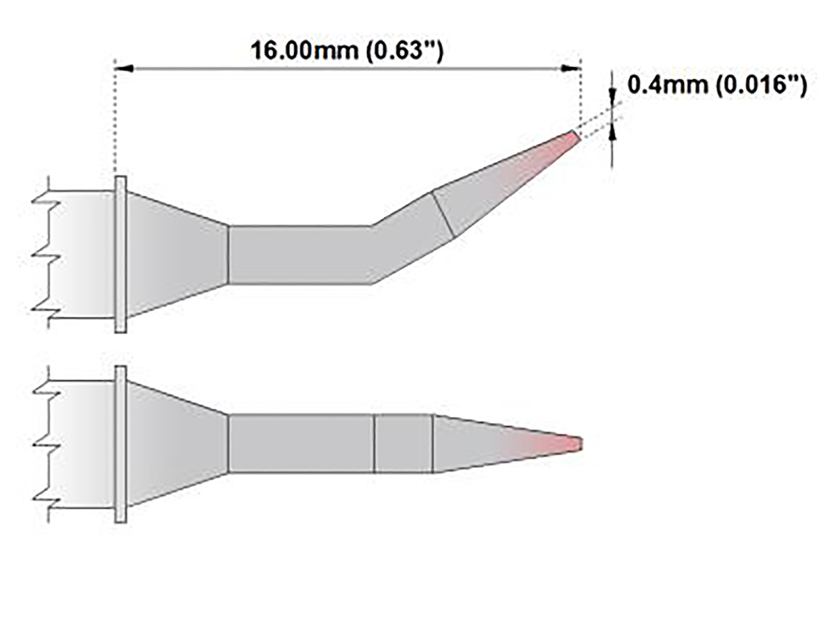 Thermaltronics 0.4 mm Bent Sharp 16 mm Soldering Iron Tip for use with MFR-PS1K, TMT-2000PS, MFR-PS2K, MFR-PS2200,
