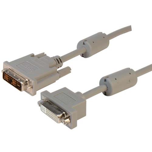 L-Com, Male DVI-D Single Link Connector to Female DVI-D Cable, 3 ft Grey sheath Polyvinyl Chloride