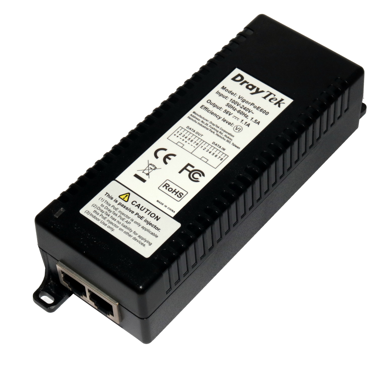 Rextron 1 Port PoE Injector, 240V ac Input 60 W, 56V Output, 11 A