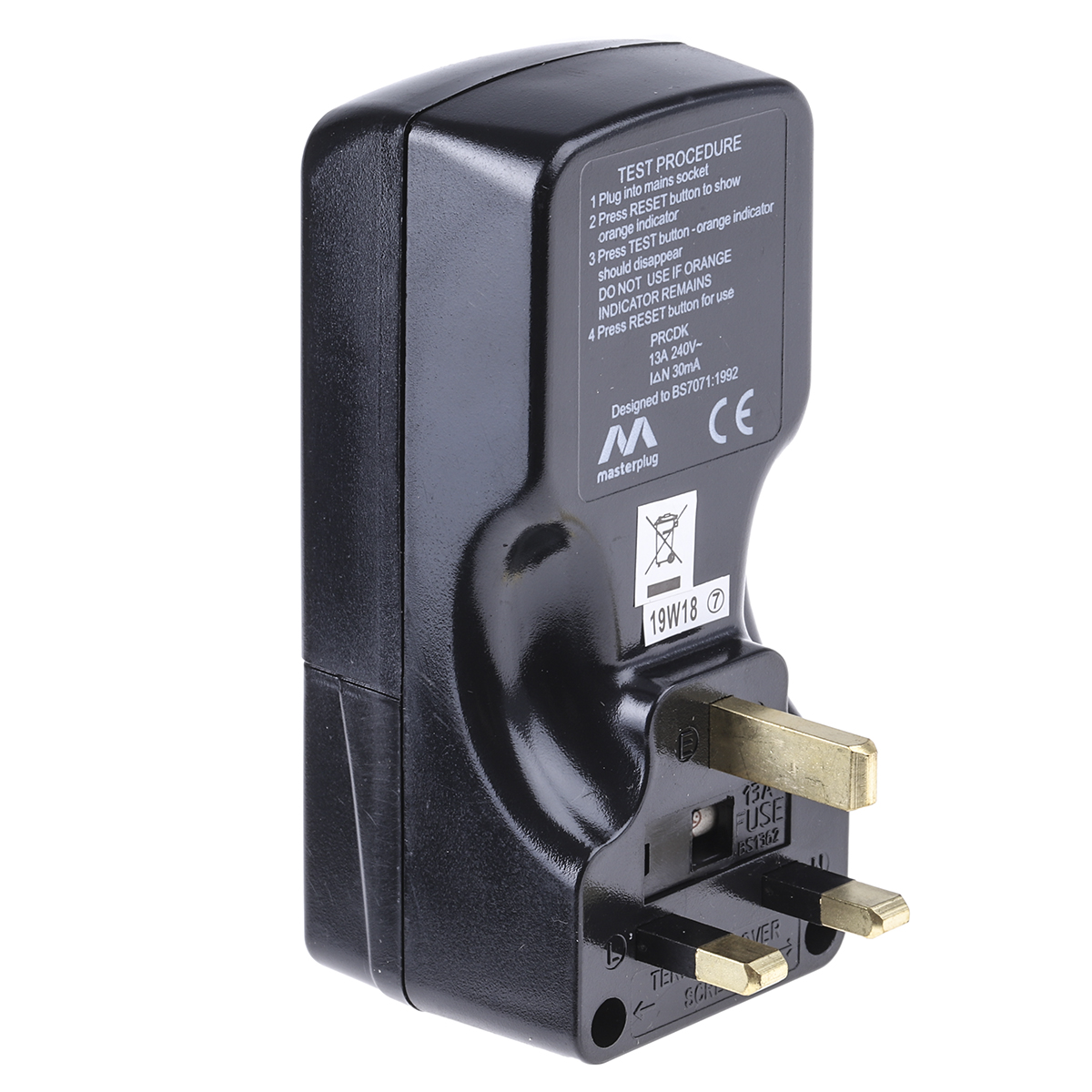 prcdkb-mp Masterplug RCD Plug Adapter, 13A 2 Pole,240V ac
