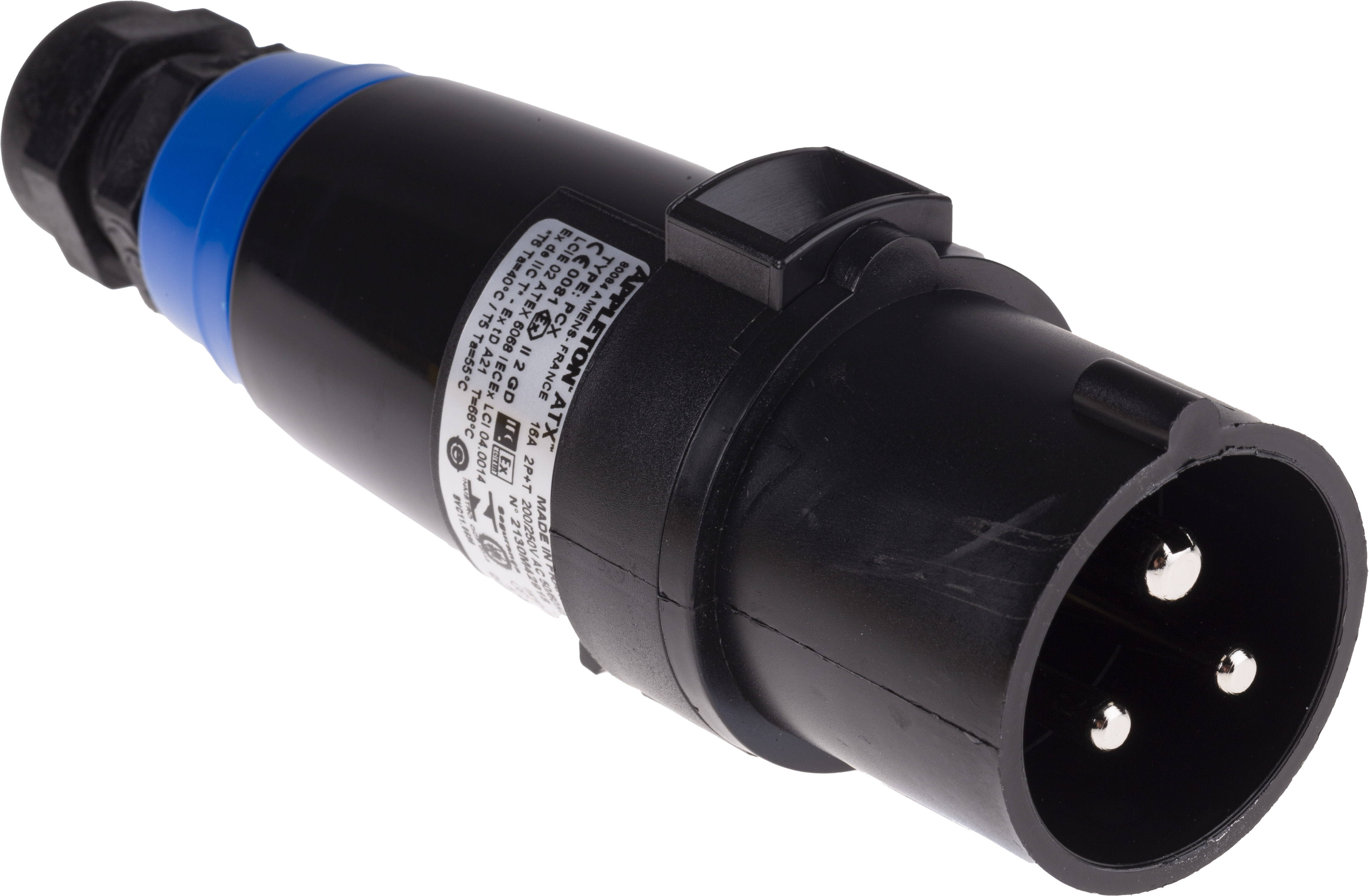 Emerson Appleton, PRE IP66 Blue Cable Mount 2P+PE Straight Industrial Power Connector IECEx/ATEX, 16A, 200V ac, 250 V ac