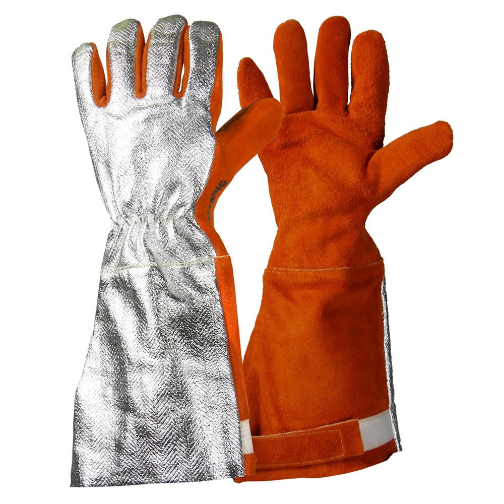 Rostaing PROFUSION-1 Grey, Orange Para Aramid, Leather Work Gloves, Size 7, Aluminised Coating