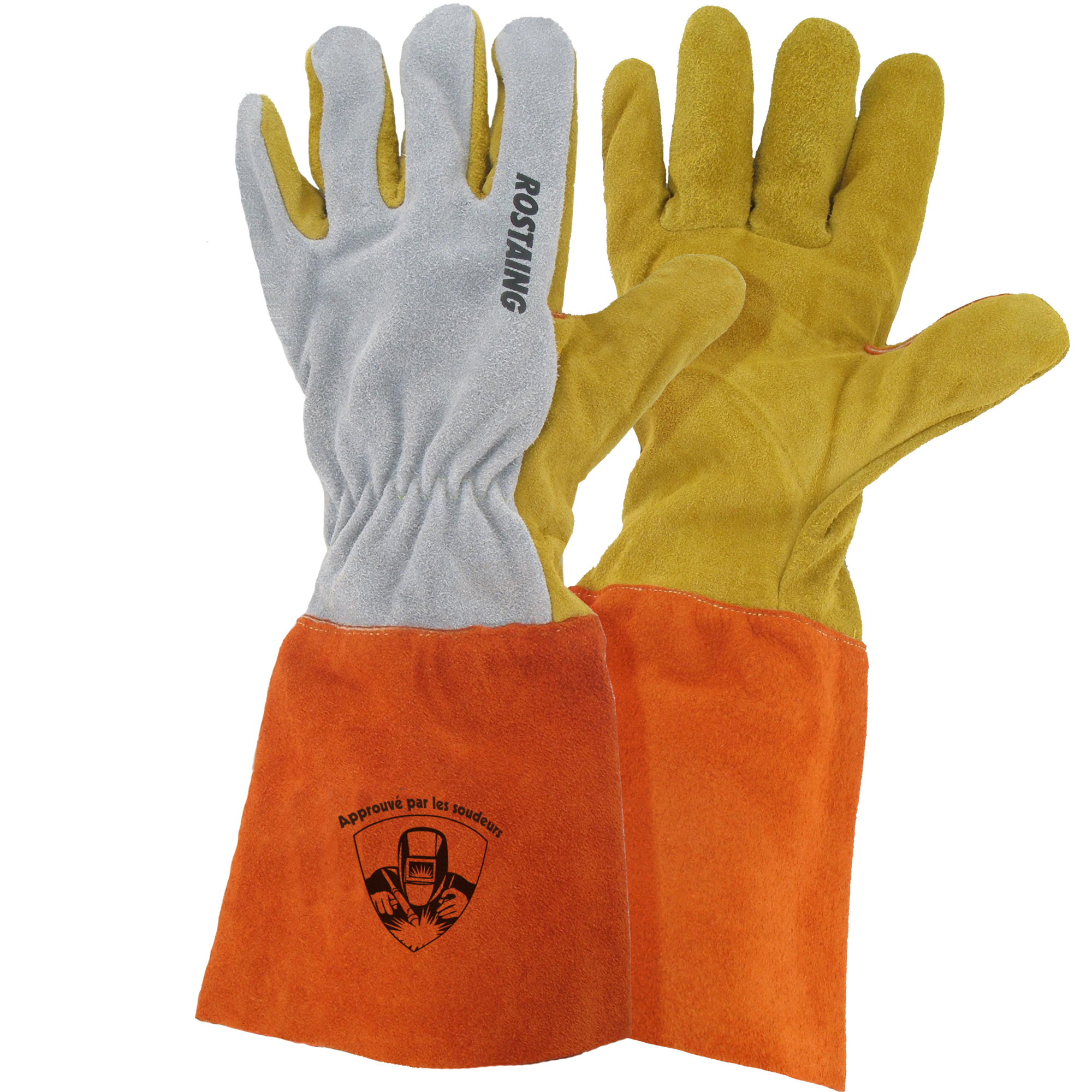 Rostaing PROSOUD Leather, Para Aramid Welding Gloves, Size 7, Cotton Coating