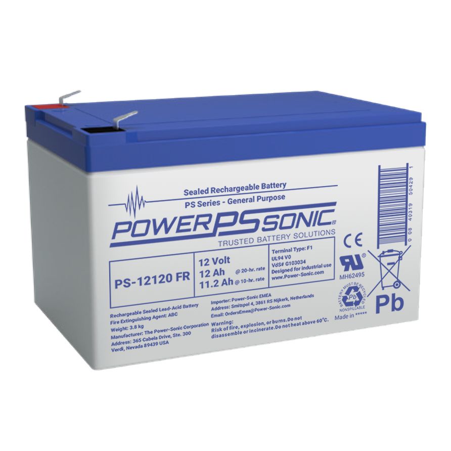 Power Sonic 12 V, Faston F1 Sealed Lead Acid Battery, 12.00 Ah, 98mm x 3.74 in