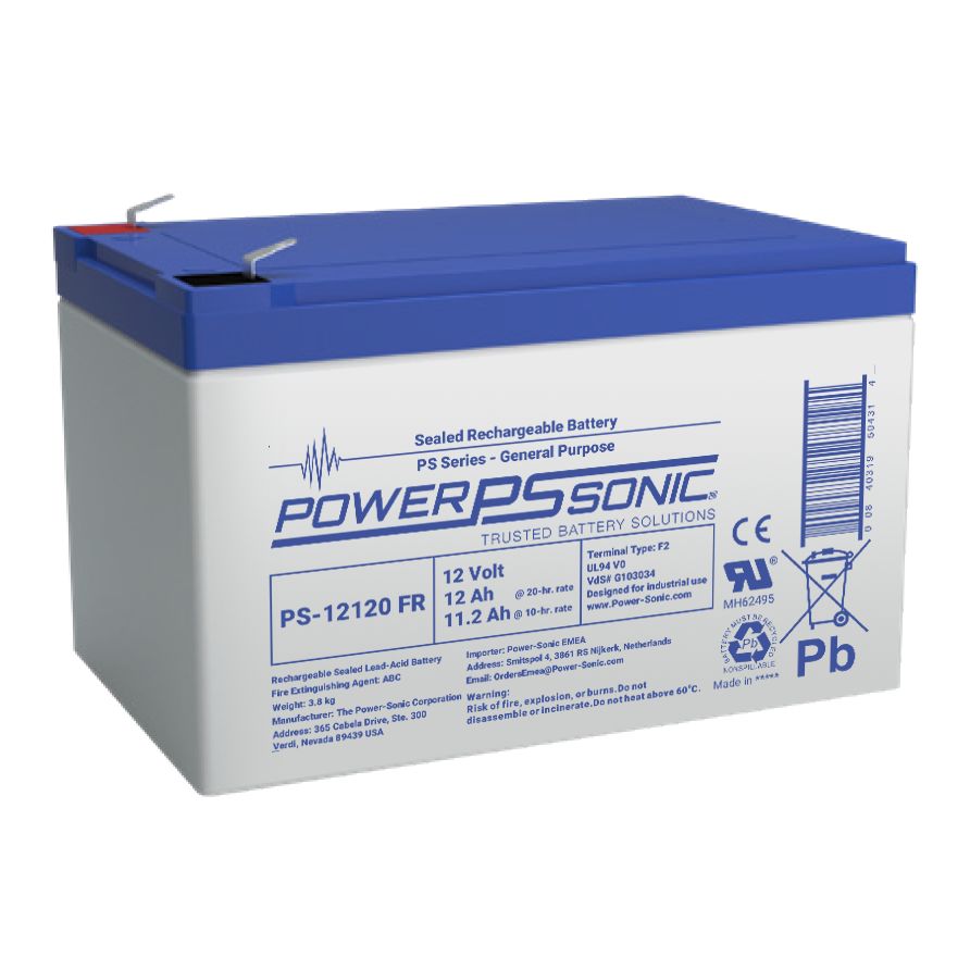 Power Sonic 12 V, Faston F2 Sealed Lead Acid Battery, 12.00 Ah, 98mm x 3.74 in