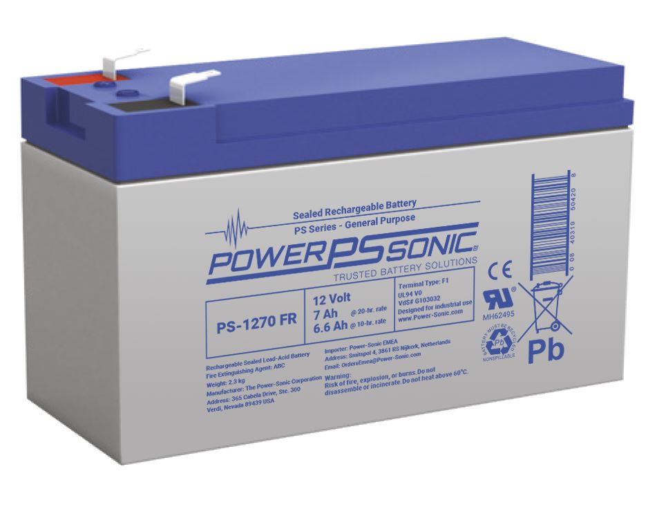 Power Sonic 12 V, Faston F1 Sealed Lead Acid Battery, 7.00 Ah, 65mm x 93.5 mm x 151 mm