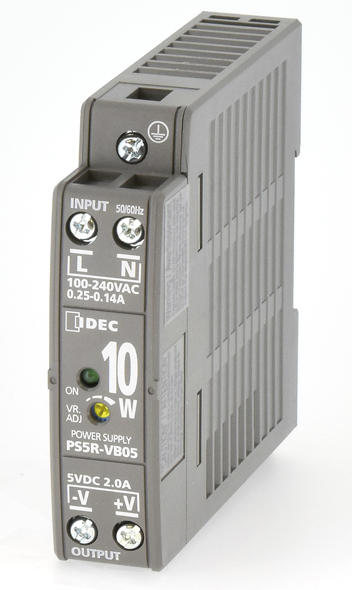 Idec PS5R-V Switched Mode DIN Rail Power Supply 370 V dc, 264V ac AC/DC Input 5V dc, 10 A Output DC 10 W