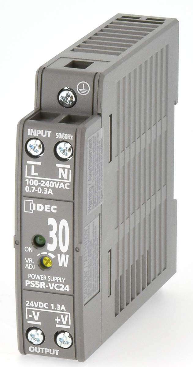 Idec PS5R Switched Mode DIN Rail Power Supply 370 V dc, 264V ac AC/DC Input 24V dc, 1.3 A Output DC 30 W