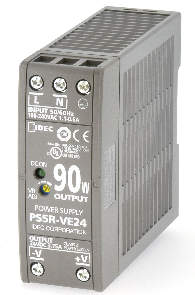 Idec PS5R Switched Mode DIN Rail Power Supply 370 V dc, 264V ac AC/DC Input 24V dc, 3.75 A Output DC 90 W