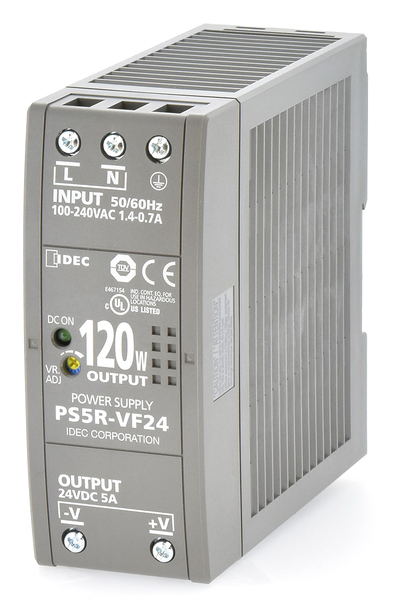 Idec PS5R Switched Mode DIN Rail Power Supply 370 V dc, 264V ac AC/DC Input 24V dc, 5 A Output DC 120 W