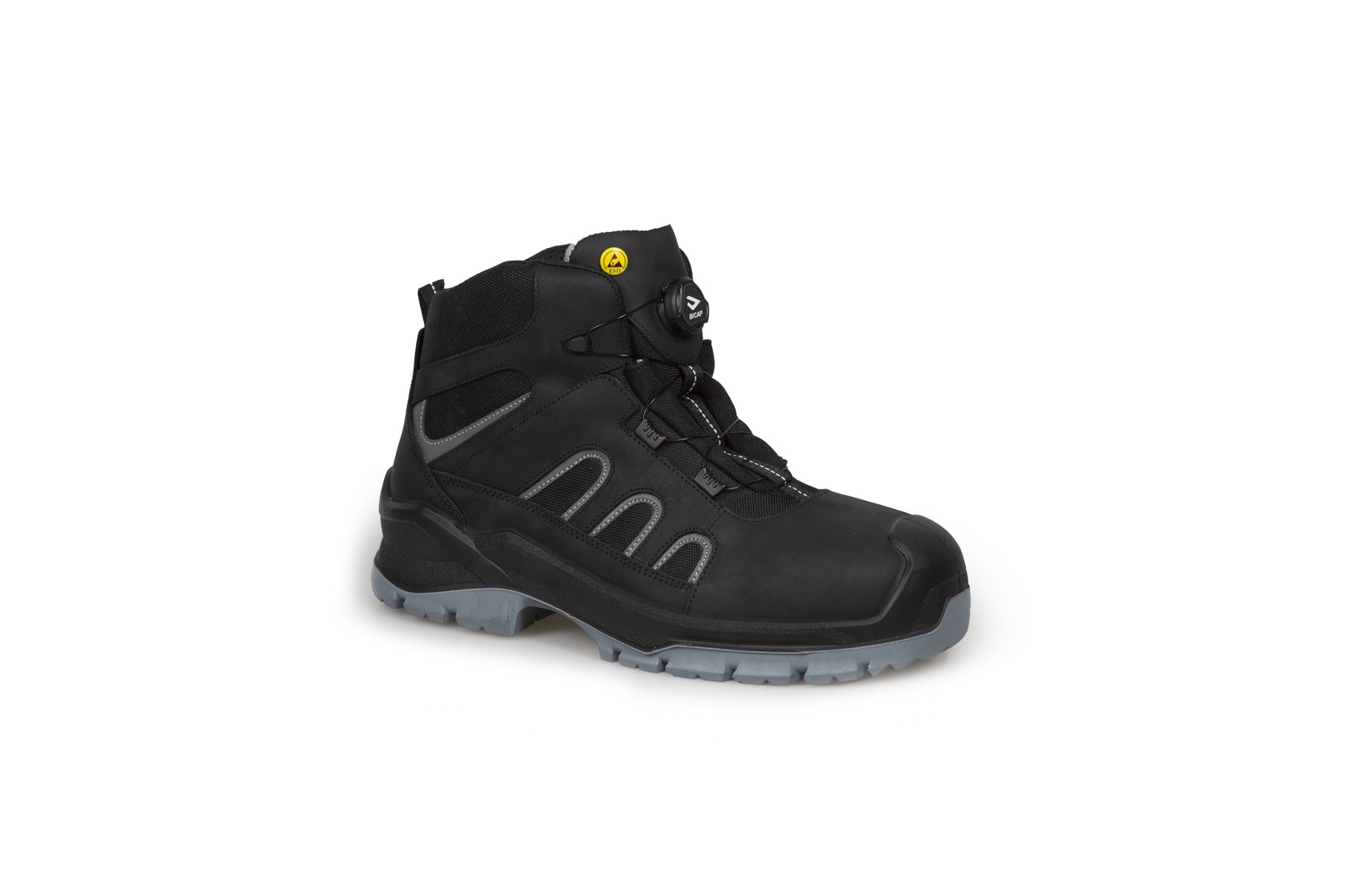 Bicap ARCADE MID Grey, Black Fibreglass Toe Capped Unisex Safety Boots 5.5, EU 39 CE