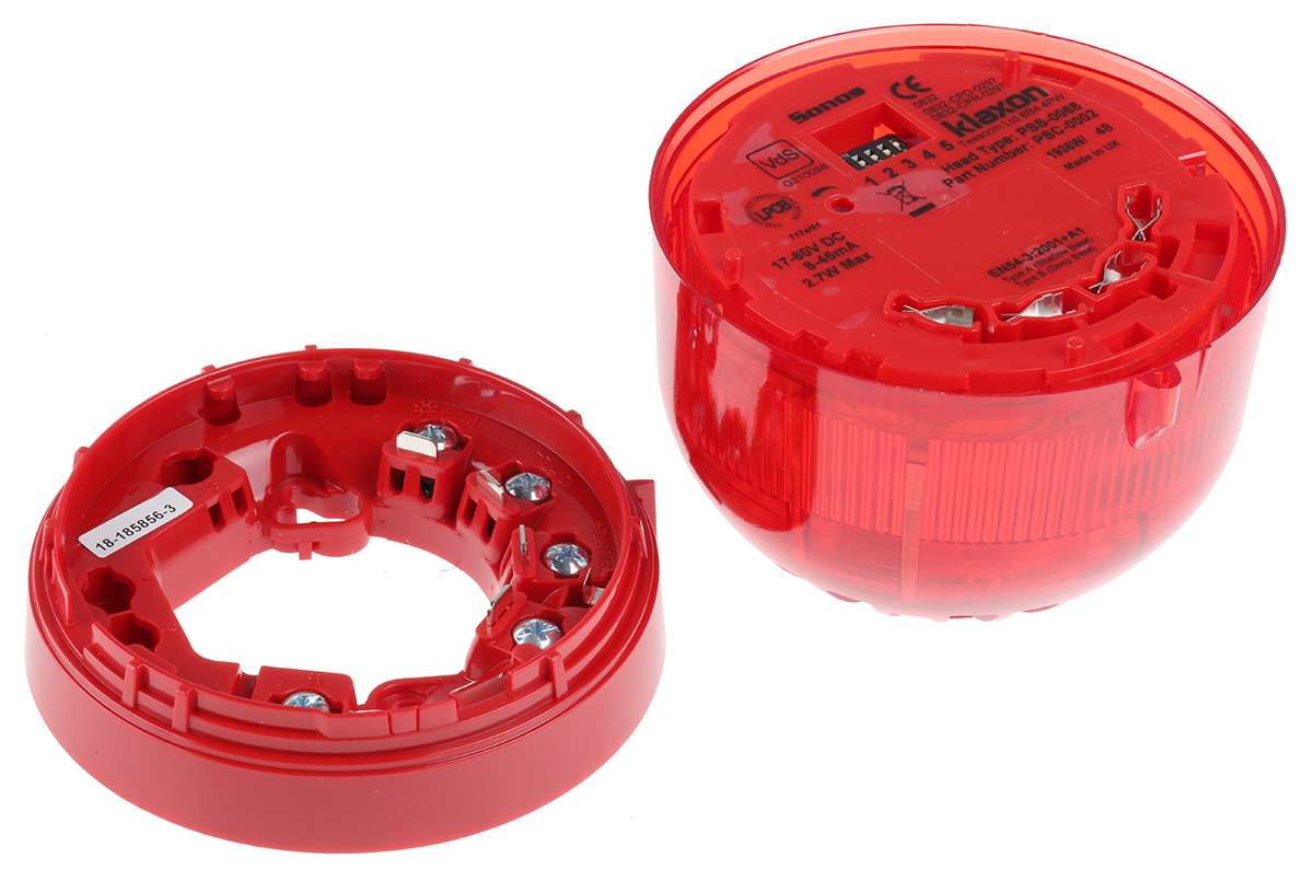 psc-0002 Klaxon Sonos Series Red Sounder-Beacon Combination, IP66, IP67, IP21, IP65 230V dc Wall 106 dB @ 1m