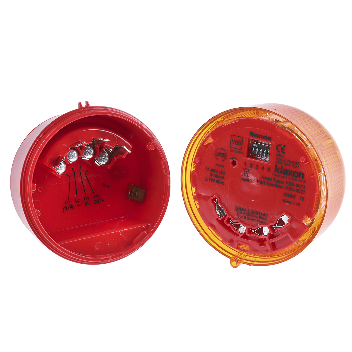 psc-0027 Klaxon Sonos Series Amber Sounder-Beacon Combination, IP65, IP67, IP21, IP66 60V dc Wall 106 dB @ 1m