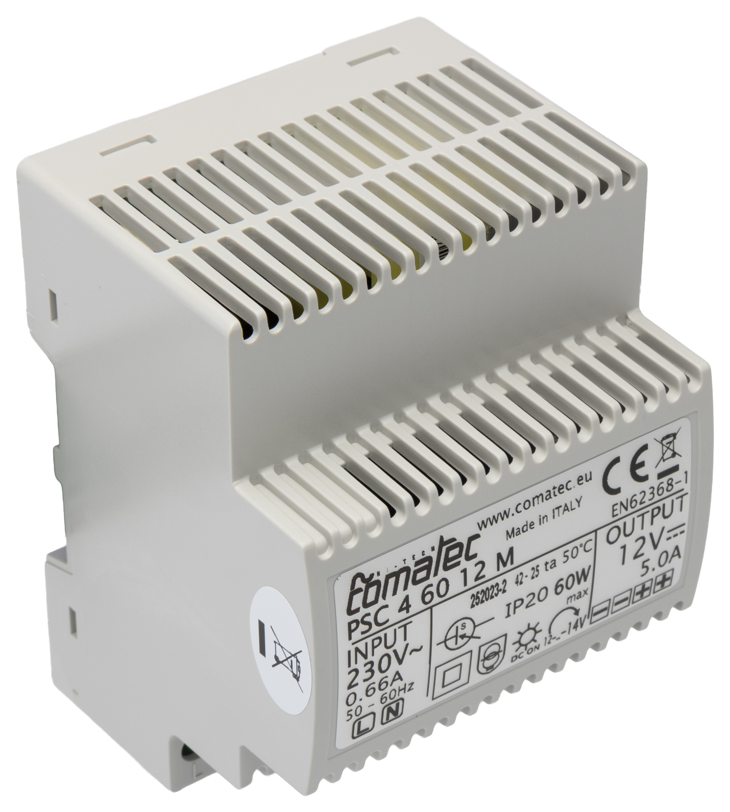 Comatec PSC DIN Rail Power Supply 264V ac AC Input 12V dc, 5 A Output DC 60 W