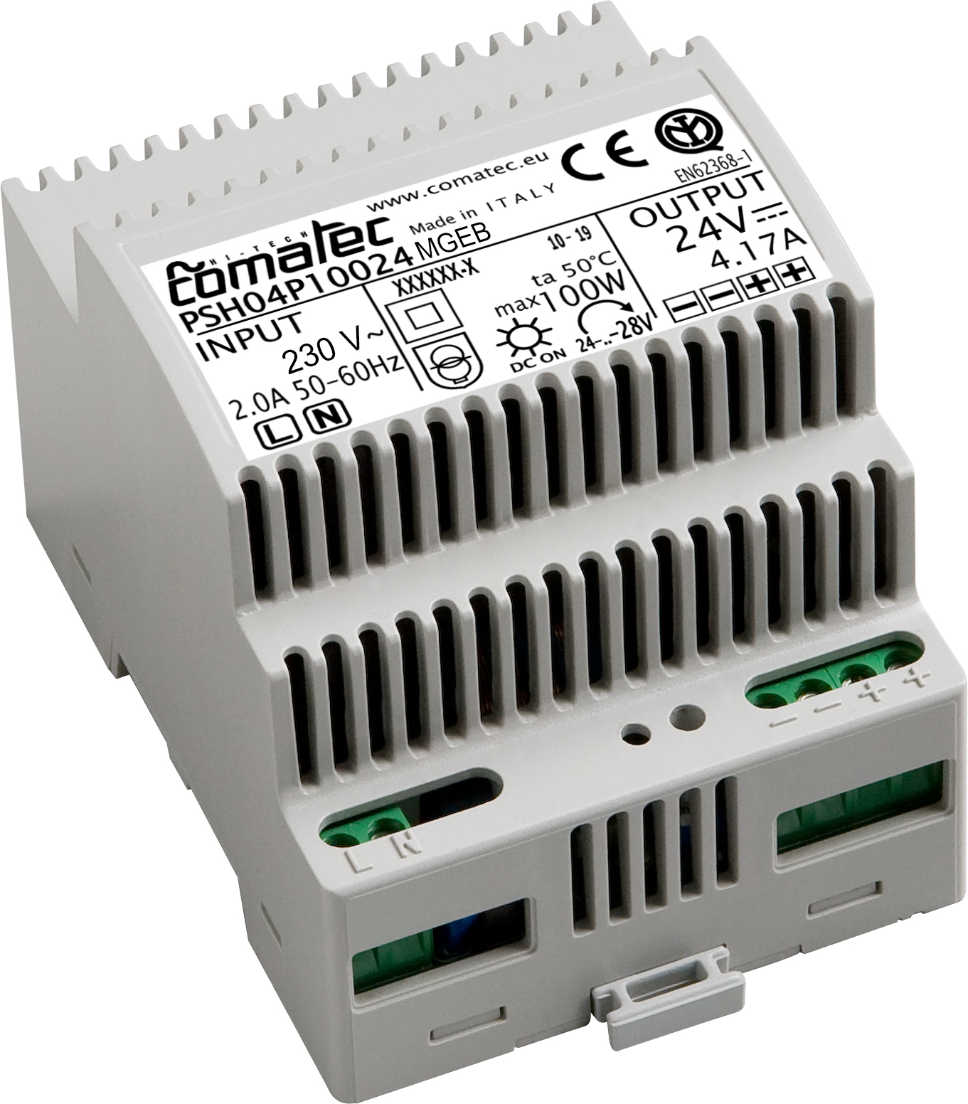 Comatec PSH Switched Mode DIN Rail Power Supply 230V ac AC Input 24V dc, 4.16 A Output DC 100 W