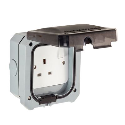 Powerbreaker PSKT1G Grey 1 Gang Plug Socket, 13A Indoor & Outdoor, Type G - British