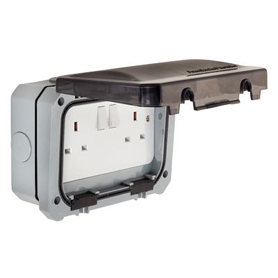 Powerbreaker PSKT2G Grey 2 Gang Plug Socket, 13A Indoor & Outdoor, Type G - British