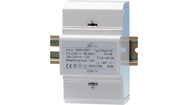 Tufvassons Transformator PSLR Power Supply DIN Rail Power Supply 264V ac AC Input 12V dc, 2 A Output DC 24 VA