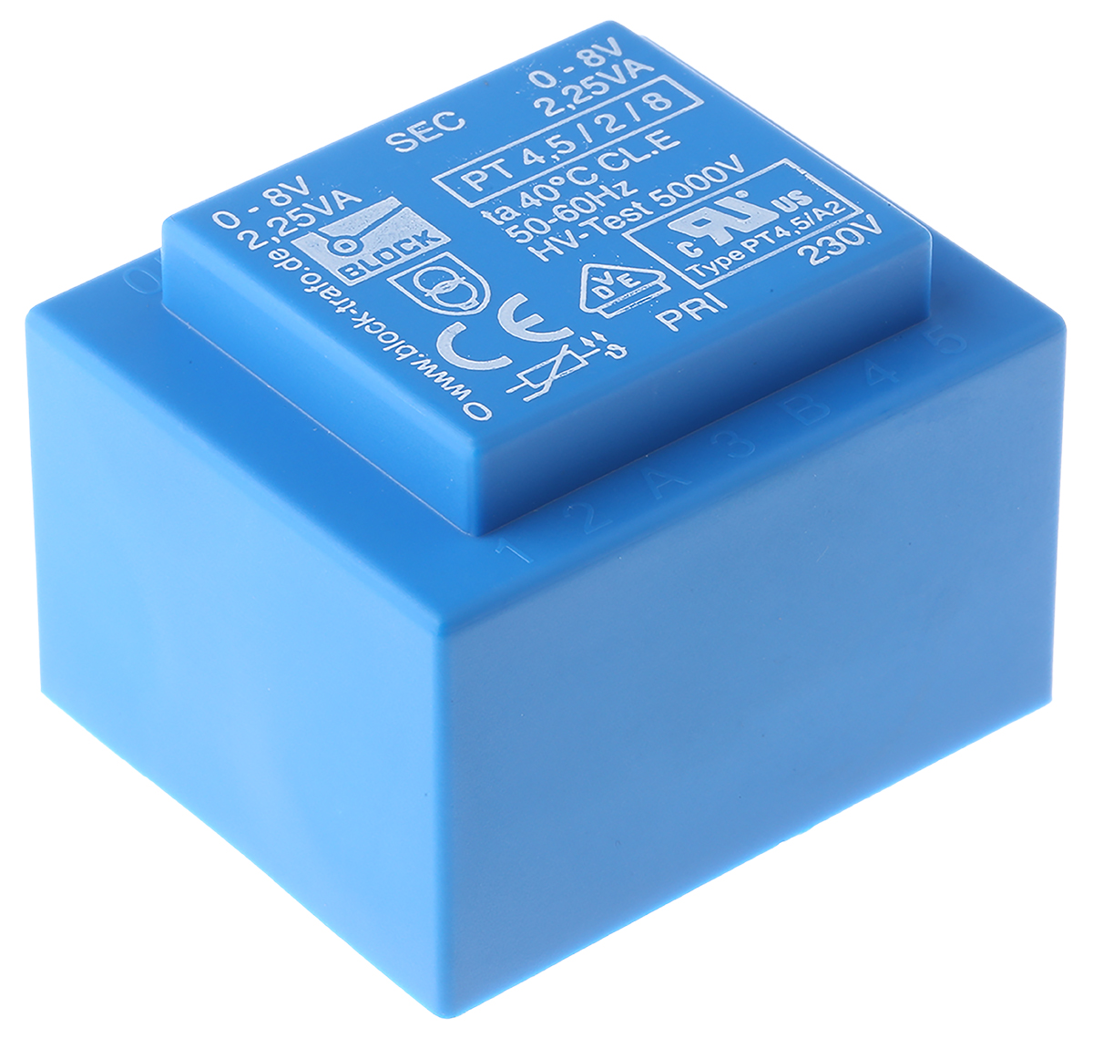 Block 8 V ac 2 Output Through Hole PCB Transformer, UL, VDE 4.5 VA