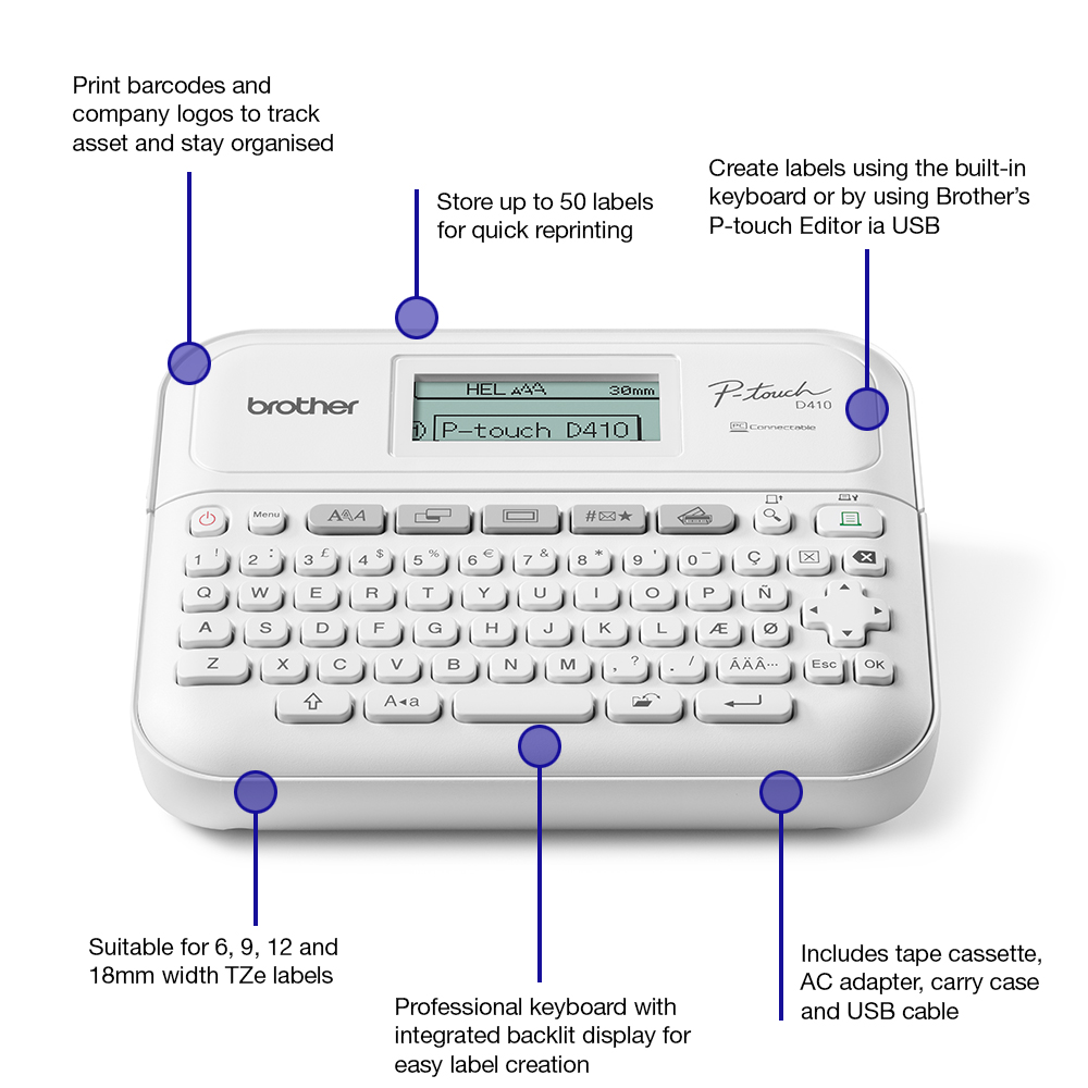 ptd410 Brother PTD410 Label Printer, 18 mm Max Label Width