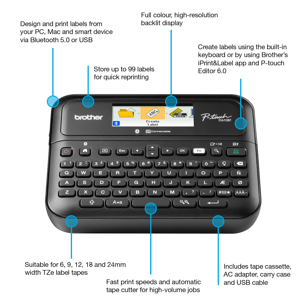 ptd610btvp Brother PTD610BTVP Label Printer, 24 mm Max Label Width