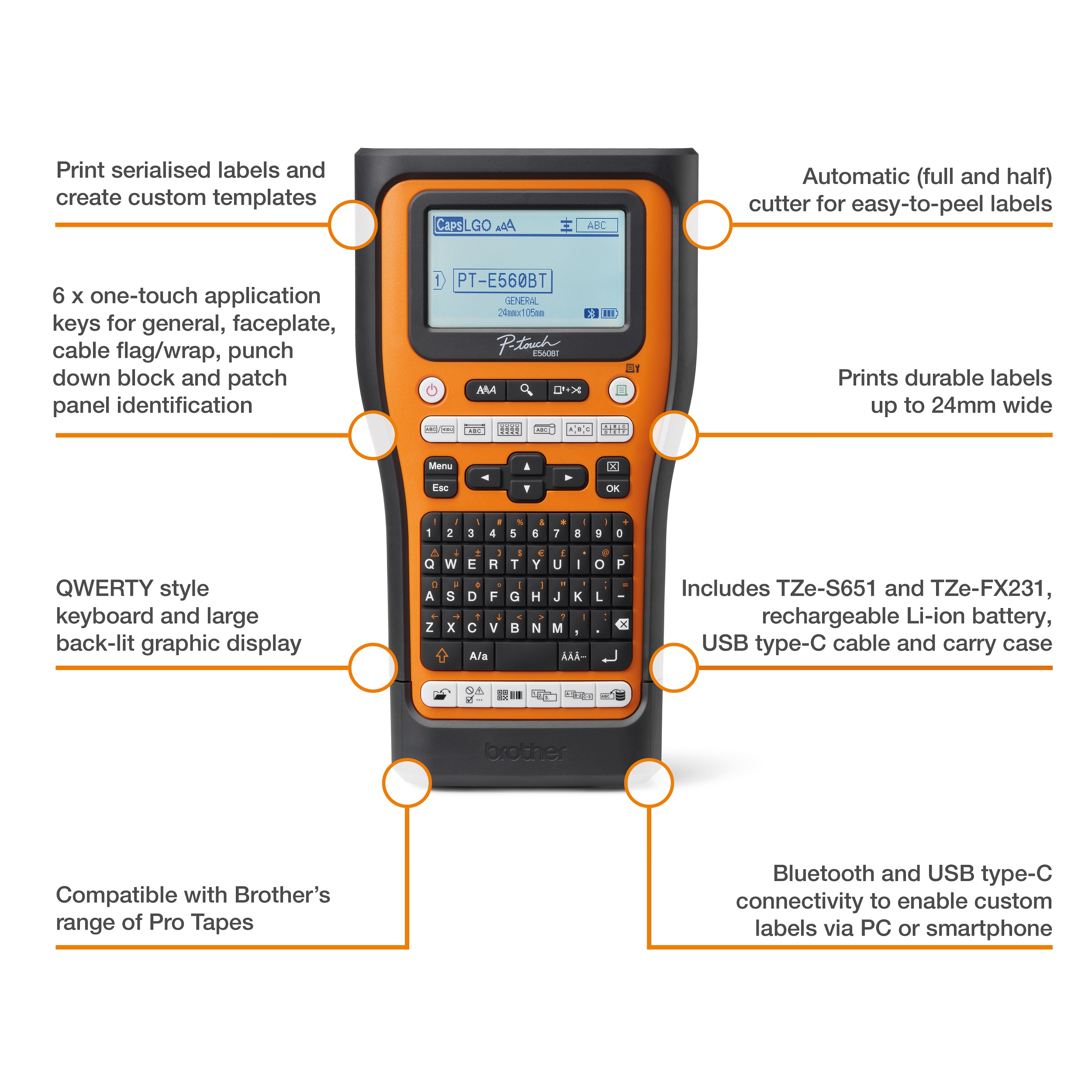 pte560btvpql1 Brother PTE560BTVPQL1 Handheld Label Printer, 24 mm Max Label Width
