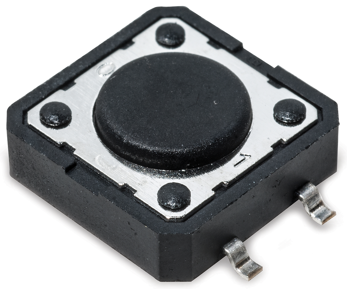 C & K IP40 Black Tactile Switch Button, SPST 50 mA 12 V dc, Through Hole
