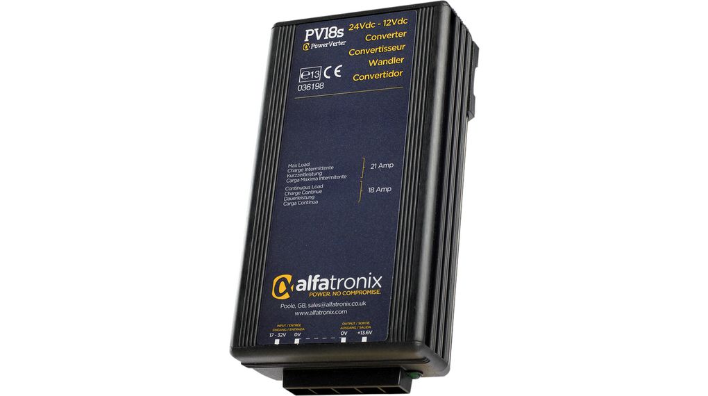 Alfatronix PV DC/DC Converter, 13.6V dc/, 17V dc Input 18 A, 17V dc Input, Clip, 80 °C Max Temp -25 °C Min Temp