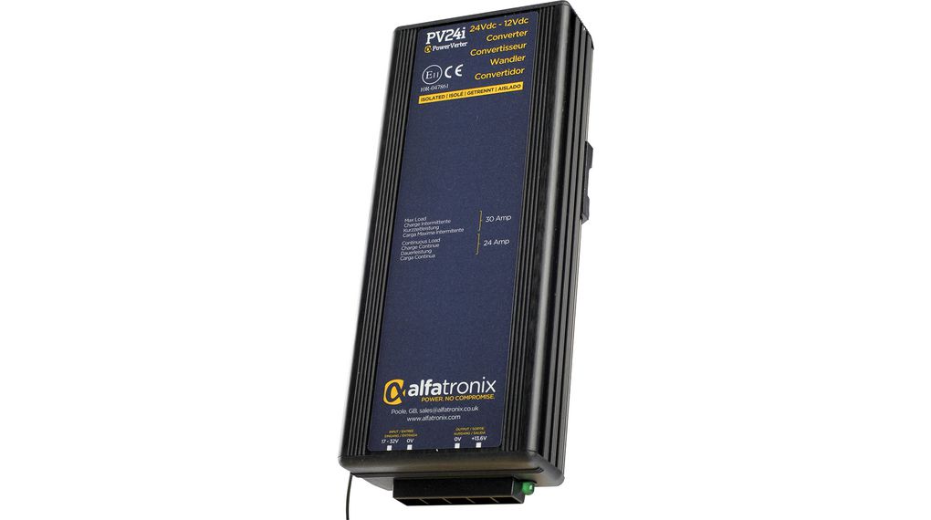 Alfatronix PV DC/DC Converter, 13.6V dc/ 24 A, 17V dc Input, 17V dc Input 288 W, Clip, 30 °C Max Temp -25 °C Min Temp